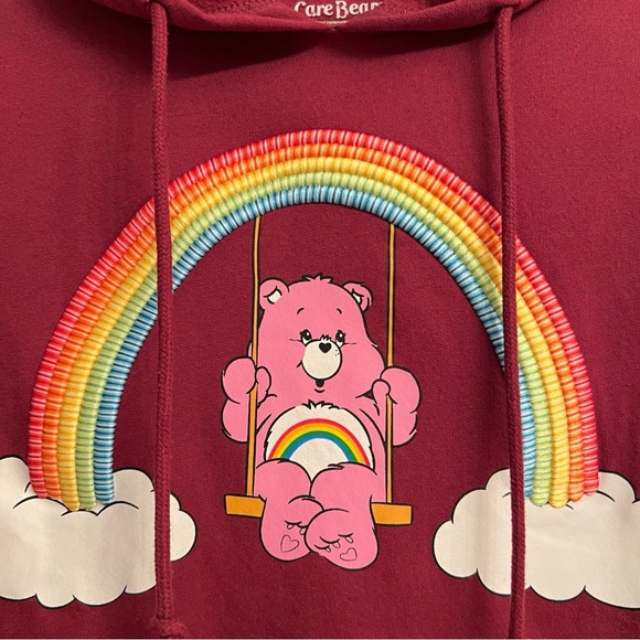 Care Bears Rainbow Embroidered Burgundy Maroon Sweatshirt Hoodie Medium - Picture 3 of 6